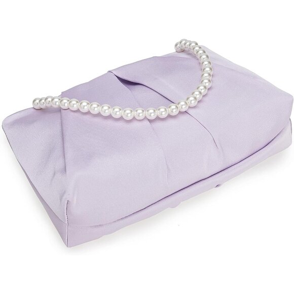⚡ Women's Light Purple Formal Pleated Satin Fabric Zipper Closure Clutch Bag - Picture 5 of 6